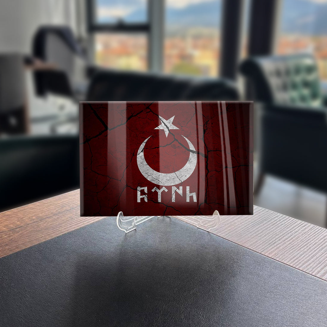 Göktürkçe Bayrak Cam Tablo