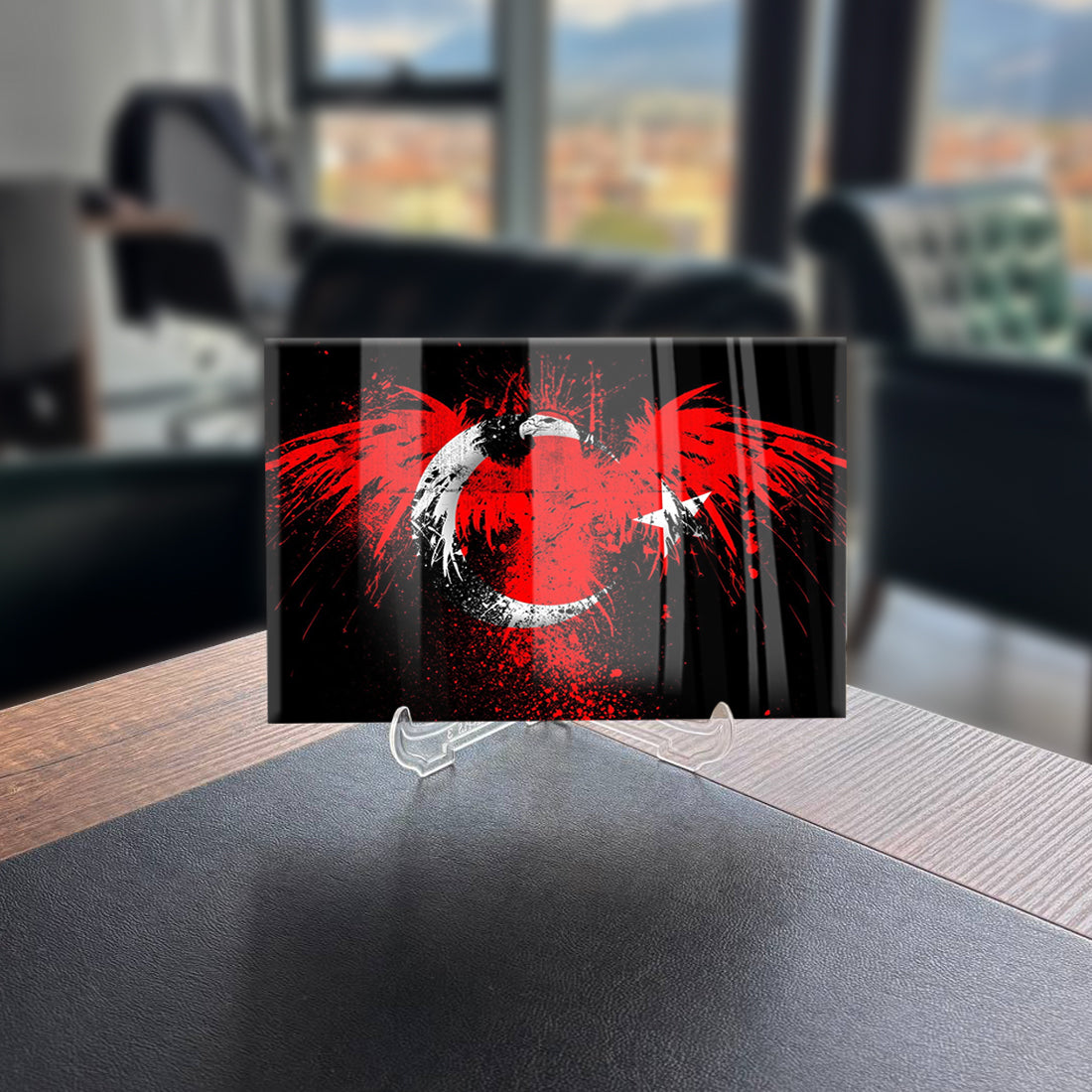 Kartal Türk Bayrağı 1 Cam Tablo