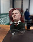 Atatürk 241 Cam Tablo with a portrait of Atatürk and a Turkish flag background, displayed on a desk