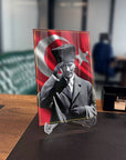 Atatürk 176 Cam Tablo, 4 mm temperli cam, UV baskılı, yüksek kaliteli tasarım, modern ofis dekoru