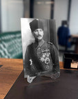 Atatürk 187 cam tablo, özel tasarım ve UV baskı ile yapılmış, modern ofis dekorasyonu.