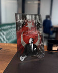 Atatürk 199 Cam Tablo with Turkish flag background, high-quality tempered glass decor, durable and unique design.