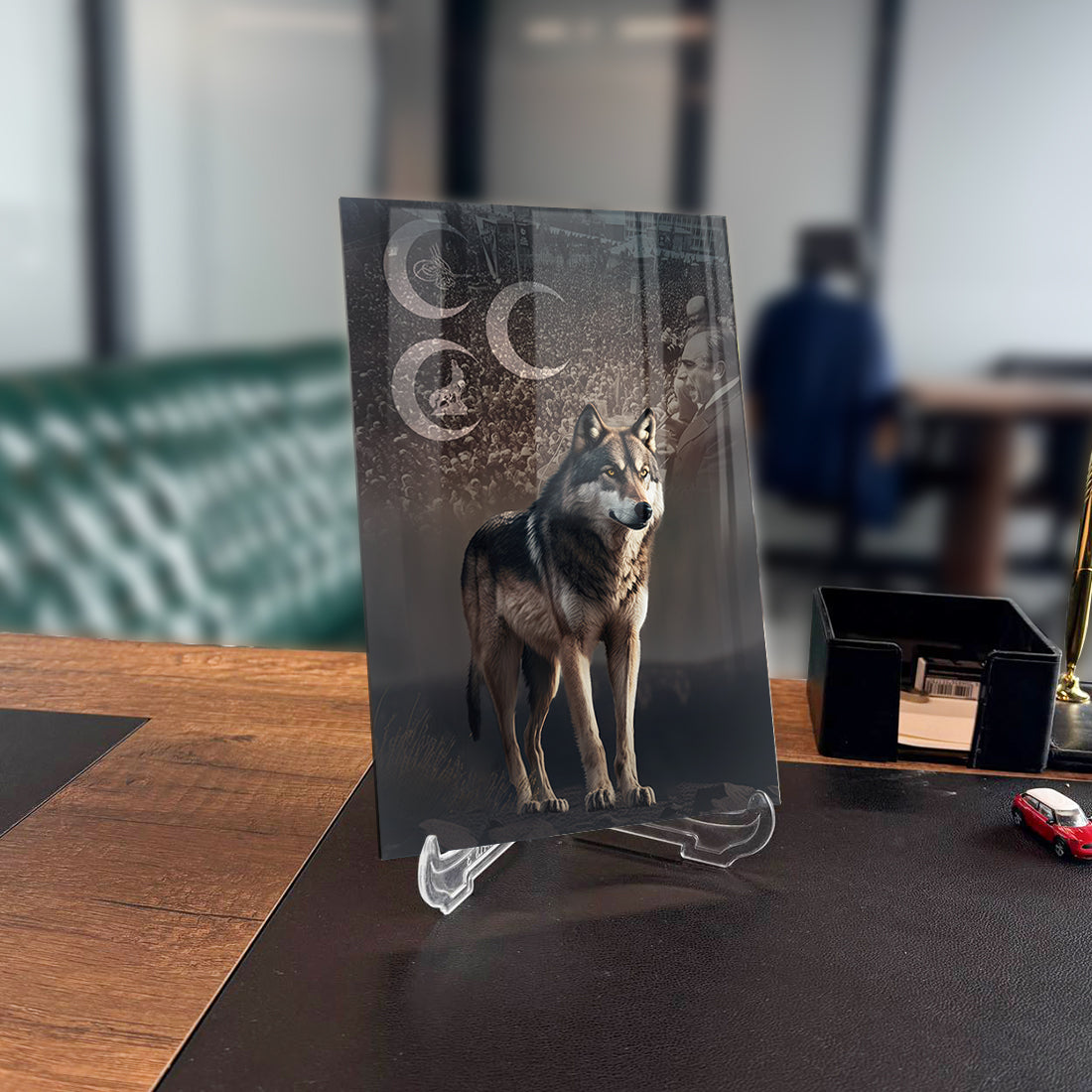 Bozkurt Üç Hilal 5 Cam Tablo, yüksek kaliteli camda UV baskı ile tasarlandı, modern ofis dekoru.