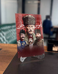 Atatürk and İttihat Terakki leaders glass artwork, showcasing high-quality UV printing on tempered glass.