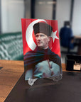 Atatürk Yapay Zeka 21 cam tablo, yüksek kaliteli UV baskı ile tasarlanmış, 4 mm temper camda.