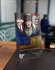 Atatürk 235 Cam Tablo with iconic portraits and quote, displayed elegantly on a desk.