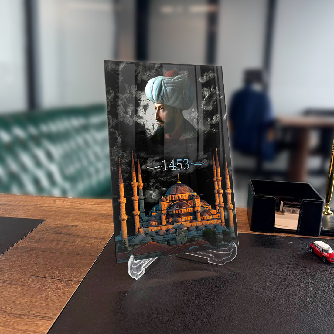 Fatih Sultan Mehmet Ayasofya 2 Cam Tablo; 1453 design on high-quality tempered glass display.