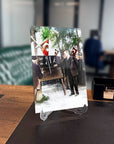 Atatürk 220 Cam Tablo displayed on a desk, featuring UV printed design and high-quality tempered glass.