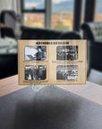Historical display featuring images and text "Her Fabrika Bir Kaledir" on a table.