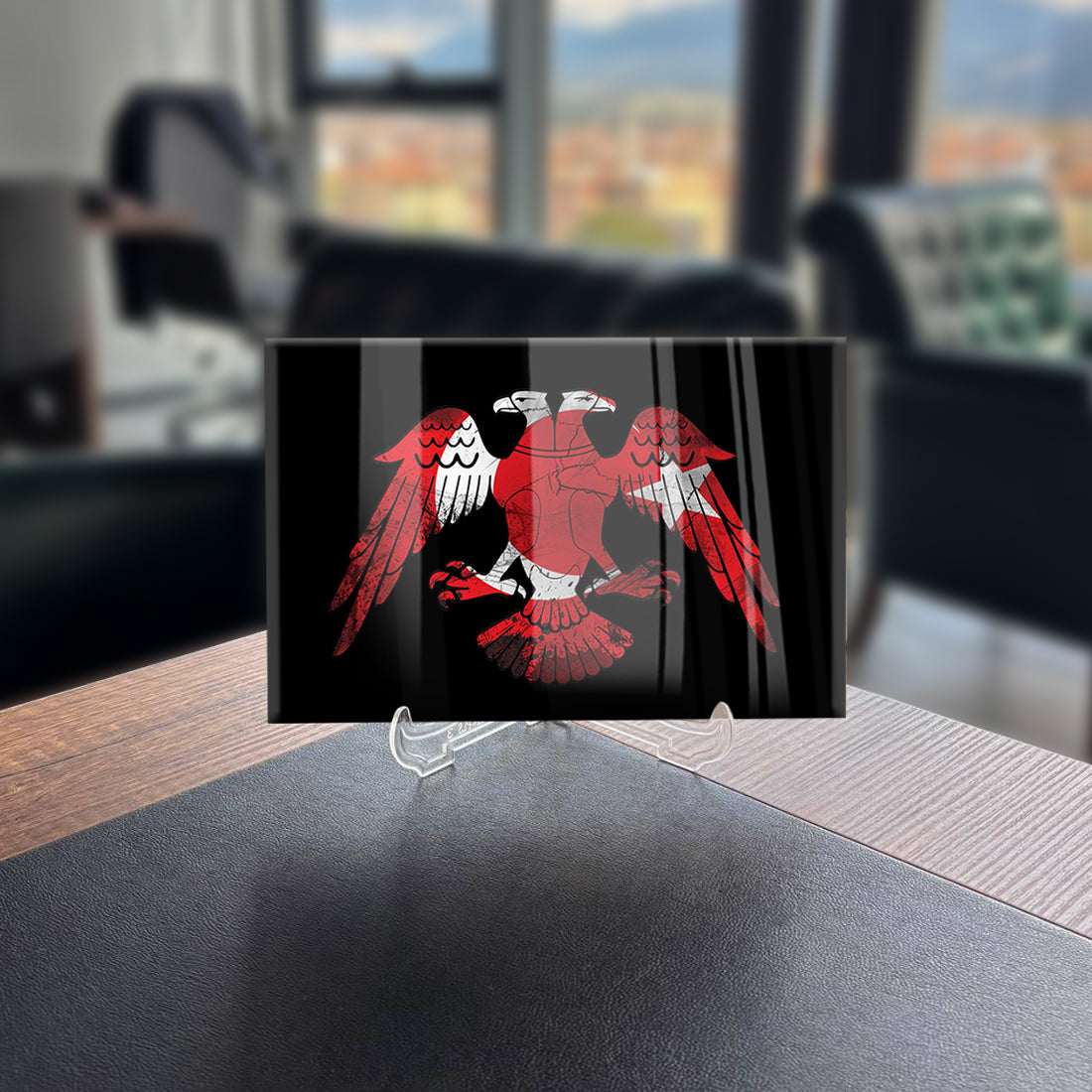 Kartal Türk Bayrağı 2 Cam Tablo