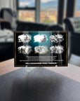 Atatürk 222 Cam Tablo with motivational quotes and historical images on a stylish display.