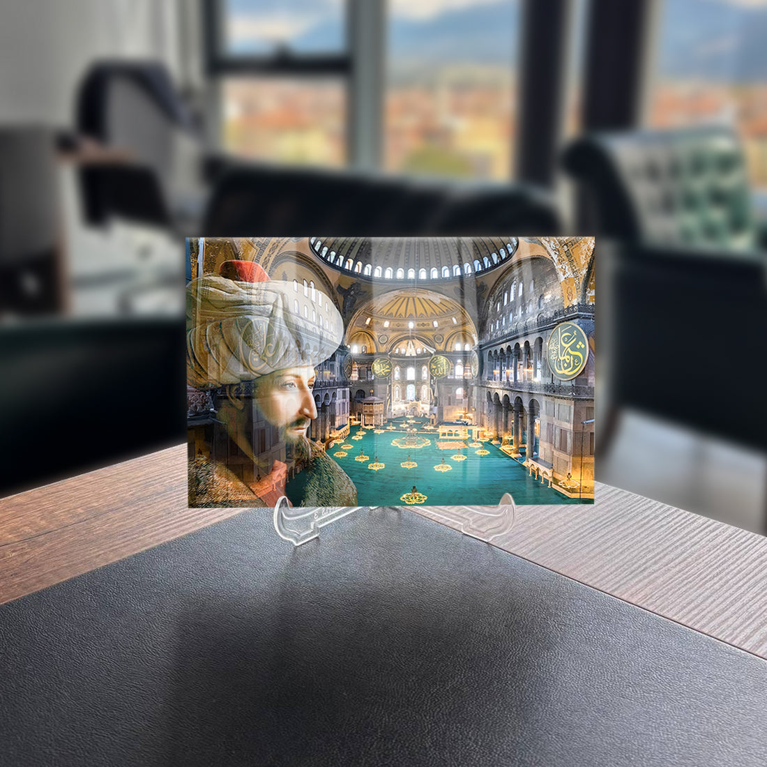 Fatih Sultan Mehmet Ayasofya 1 Cam Tablo, 4mm thick tempered glass with UV printing, high quality design for home decor.