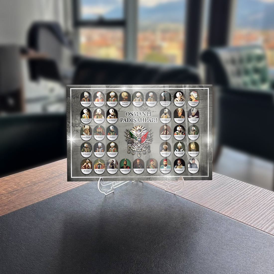 Osmanlı Padişahları 1 Cam Tablo, UV baskılı, yüksek kaliteli cam, şık iç mekan dekorasyonu