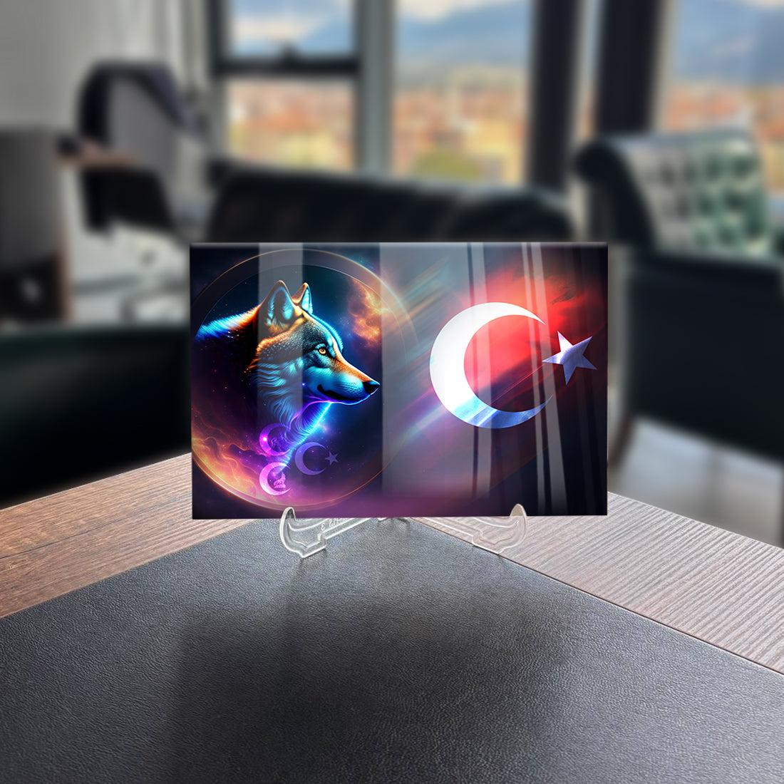 Bozkurt Üç Hilal 4 Cam Tablo, modern tasarım, UV baskılı, yüksek kaliteli temper cam.