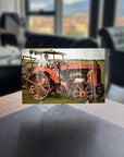 Atatürk 249 Cam Tablo showcasing a vintage tractor with a driver, perfect for rustic decor lovers.