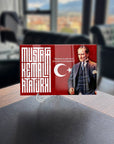 Atatürk 257 Cam Tablo with UV print, showcasing Mustafa Kemal Atatürk in a stylish display.