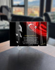 Atatürk 147 Cam Tablo featuring a portrait of Atatürk with Turkish flag design, 4mm thick tempered glass decor.