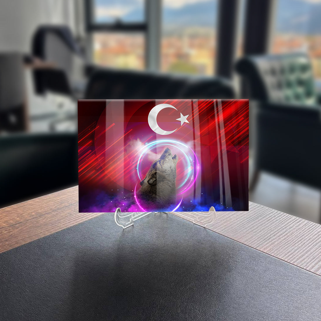 Bozkurt Ayyıldız 4 mm kalınlığında cam tablo, Türkiye temalı özel UV baskı tasarımı.