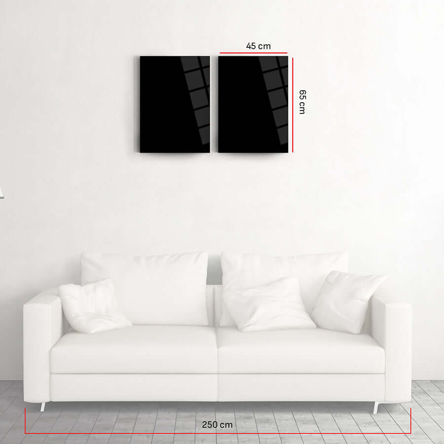 Allah Muhammed 2'li set cam tablo, modern oturma odası dekorasyonu, 45x65 cm ölçülerinde şık tasarım.