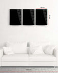 Atatürk 3'lü Set 5 Cam Tablo set displayed above a white sofa, dimensions 45 cm x 65 cm for elegant home decor.
