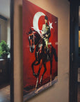 Atatürk 88 Cam Tablo, temperli cam, UV baskı ile tasarlanan, Türk bayrağı arka planda, şık ve dayanıklı dekorasyon.