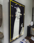 Atatürk black and white portrait in stylish glass frame, showcasing a unique artistic design.