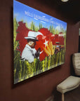 Atatürk 146 Cam Tablo featuring a quote on agriculture with Turkish flag in the background, high-quality glass decor.