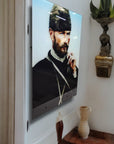 Atatürk 56 Cam Tablo displayed on a wall, showcasing high-quality UV printed design on tempered glass.