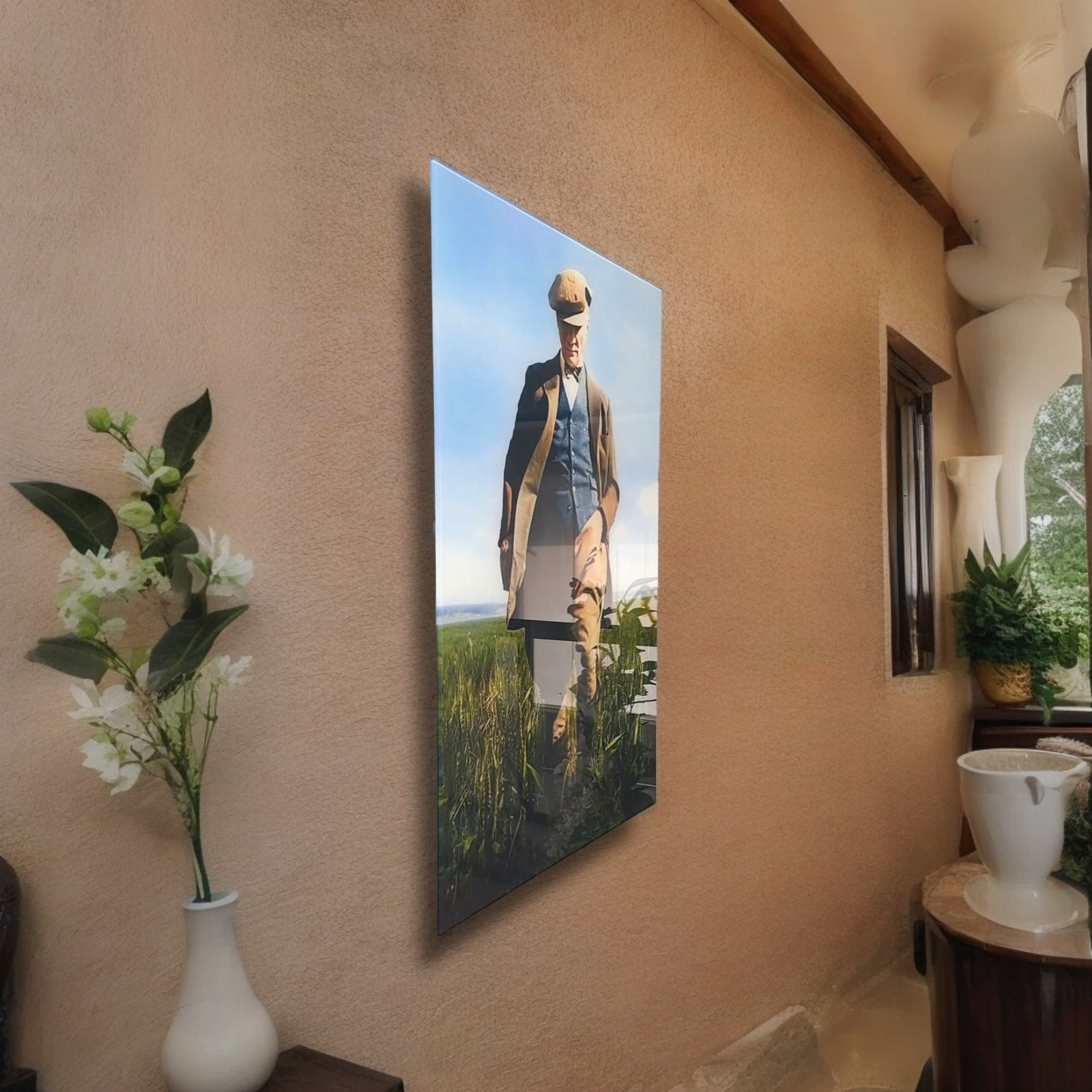 Atatürk 39 Cam Tablo featuring a UV print on high-quality tempered glass, elegantly displayed indoors.