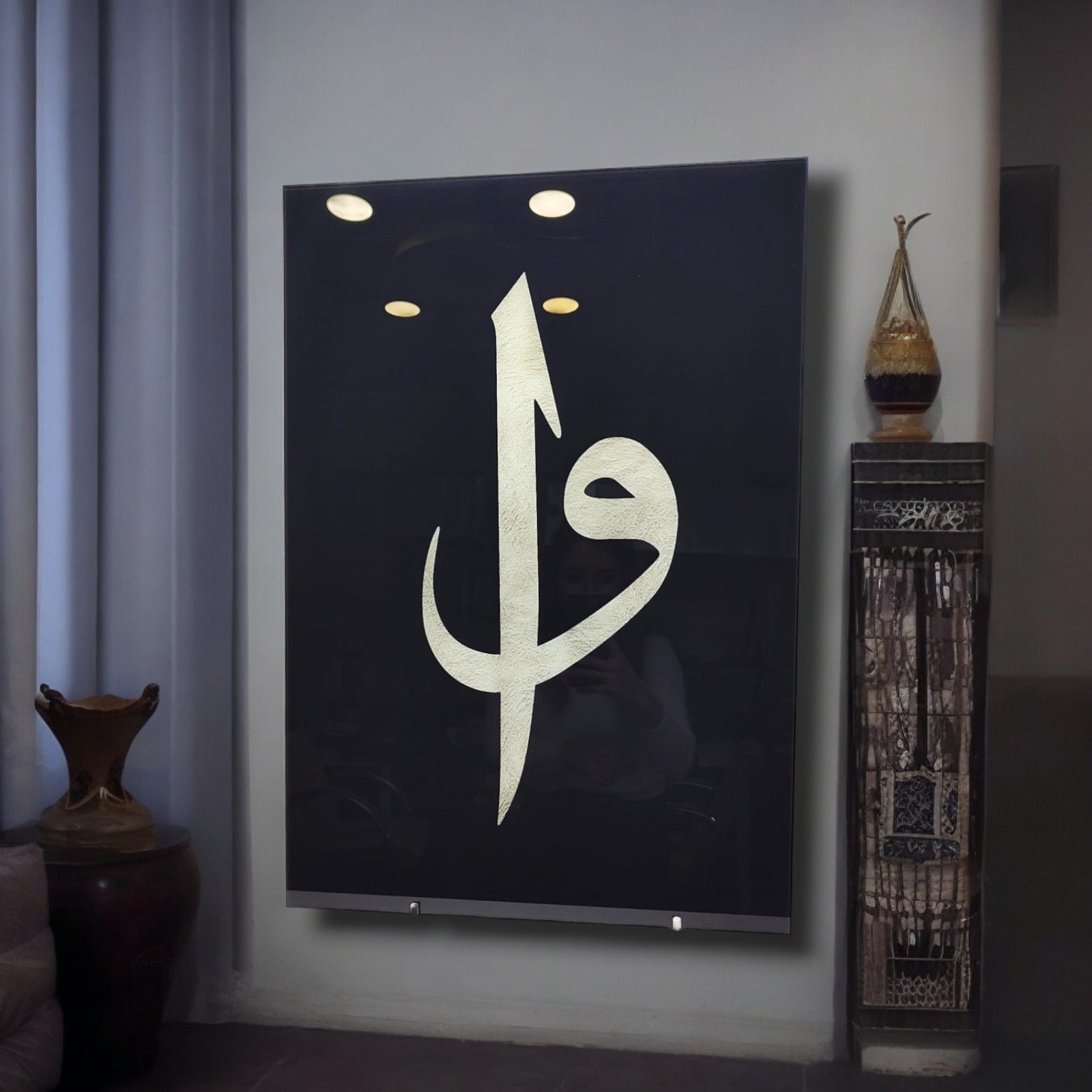 Vav ve Elif 2 cam tablo duvar dekorasyonu, yüksek kaliteli temperli cam, özel UV baskı ile tasarlandı.