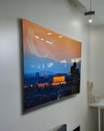 Modern living room featuring Atatürk and Anıtkabir glass wall art with a beautiful landscape backdrop.