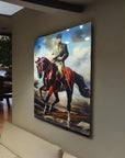 Atatürk 57 Cam Tablo showcasing a vibrant horse riding artwork in a modern living room.