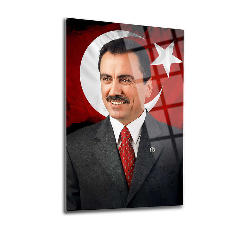 Muhsin Yazıcıoğlu Bayrak Cam Tablo, yüksek kaliteli UV baskılı, temperli cam sanat eseri