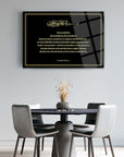 Elegant Yemek Duası glass wall art, featuring a beautiful design and black background, perfect for home decor.