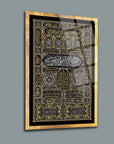 Allah Muhammed Kabe Kapısı cam tablo, 3'lü set, yüksek kaliteli temperli cam, özel UV baskı ile tasarlanmış.