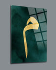 Mim Cam Tablo with gold design on green background, showcasing unique UV printing and high-quality tempered glass.