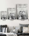 Kişiye özel tasarım fotoğraf tabloları duvarda, farklı boyut ve stillerde özelleştirilmiş portreler.