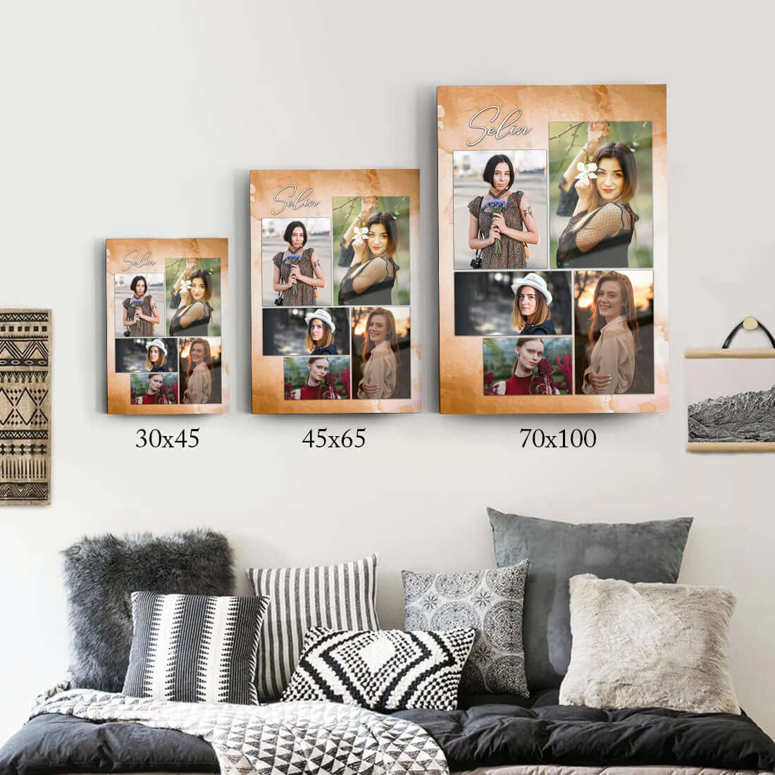 Kişiye özel tasarım cam tablolar, farklı boyutlarda 30x45, 45x65 ve 70x100 cm, modern dekor için mükemmel.