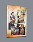 Kişiye özel tasarım cam tablo; altı fotoğraflı şık çerçeve, UV baskı ile yaratıcı görünüm.