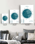 Modern wall art showcasing styled astronomical charts in various sizes for home decor.