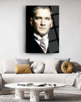 Stylish living room featuring a modern decorative wall art portrait in a chic, minimalist setting.