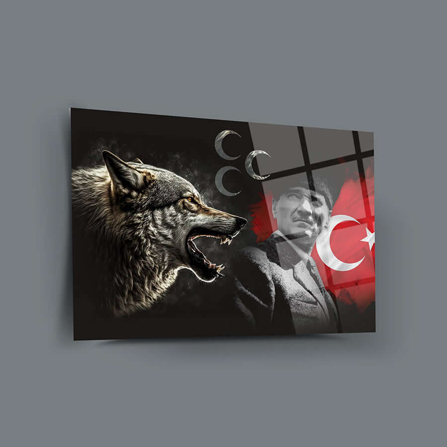 Bozkurt Üç Hilal Atatürk 2 Cam Tablo, yüksek kaliteli şık tasarım, dayanıklı temperli cam, özel UV baskı ile.