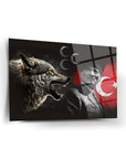 Bozkurt Üç Hilal Atatürk cam tablo, yüksek kaliteli UV baskı ile özel tasarlanmıştır.