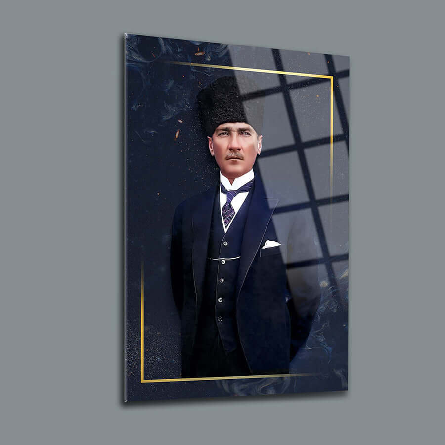 Atatürk 123 Cam Tablo with elegant design and UV printing on high-quality glass surface.