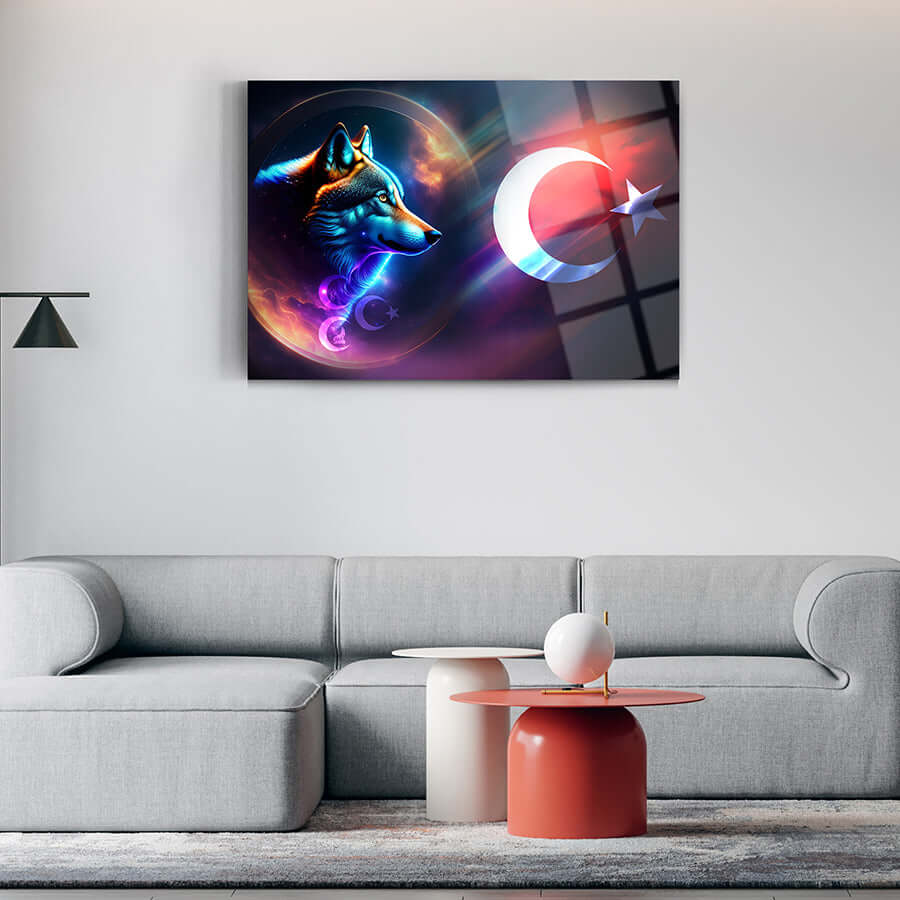 Bozkurt Üç Hilal 4 Cam Tablo, modern oturma odası dekorasyonu için şık tasarım.