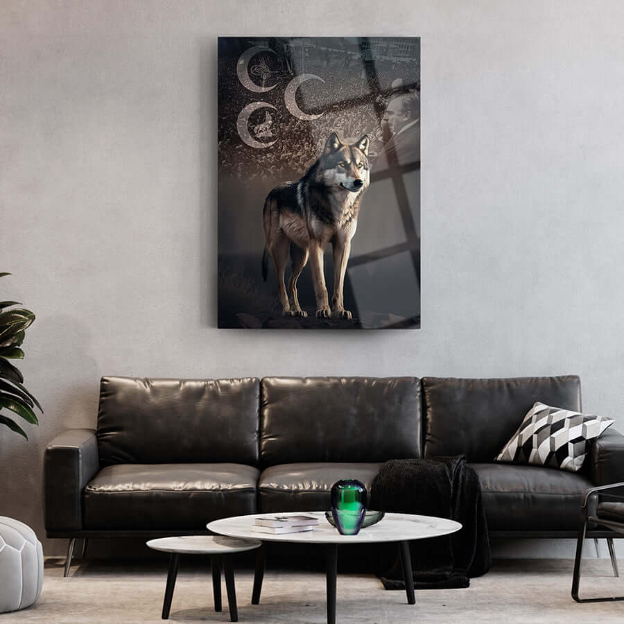 Bozkurt Üç Hilal cam tablo, şık ve modern dekorasyon için ideal. Yüksek kaliteli UV baskı ile tasarlandı.