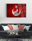 Modern Bozkurt Ayyıldız 1 Cam Tablo on wall above stylish sofa in contemporary living room.
