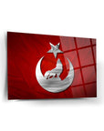 Bozkurt Ayyıldız 1 Cam Tablo - Tempered glass art with turkish flag design and wolf emblem for decorative appeal.