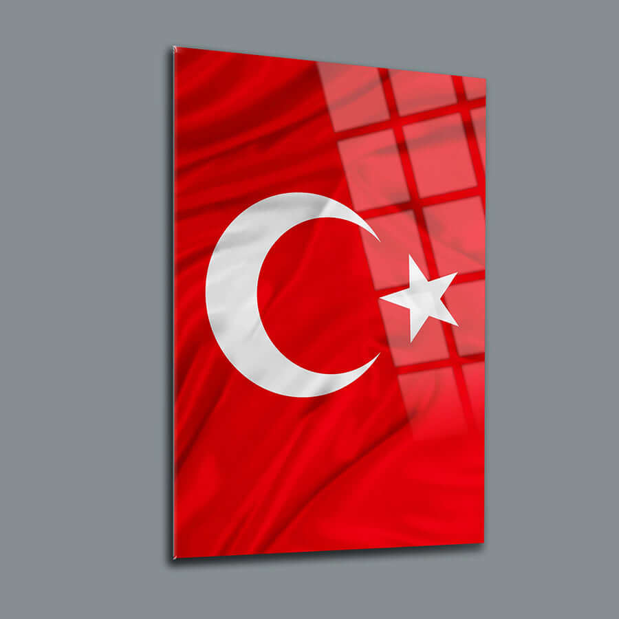 Türk Bayrağı 14 Cam Tablo, yüksek kaliteli temper cam, özel UV baskı, modern dekorasyon.