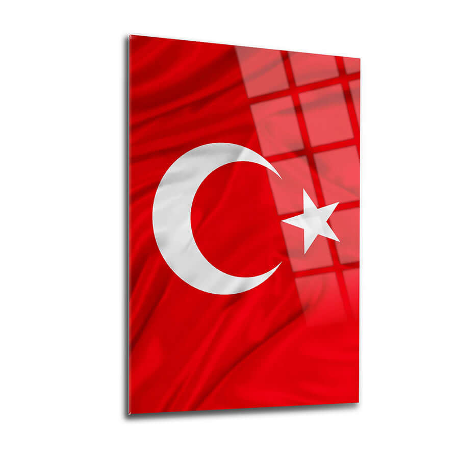 Türk Bayrağı 14 Cam Tablo, yüksek kaliteli 4 mm temperli cam tasarım, kırılmaya dayanıklı, UV baskı ile özel olarak hazırlanmış.